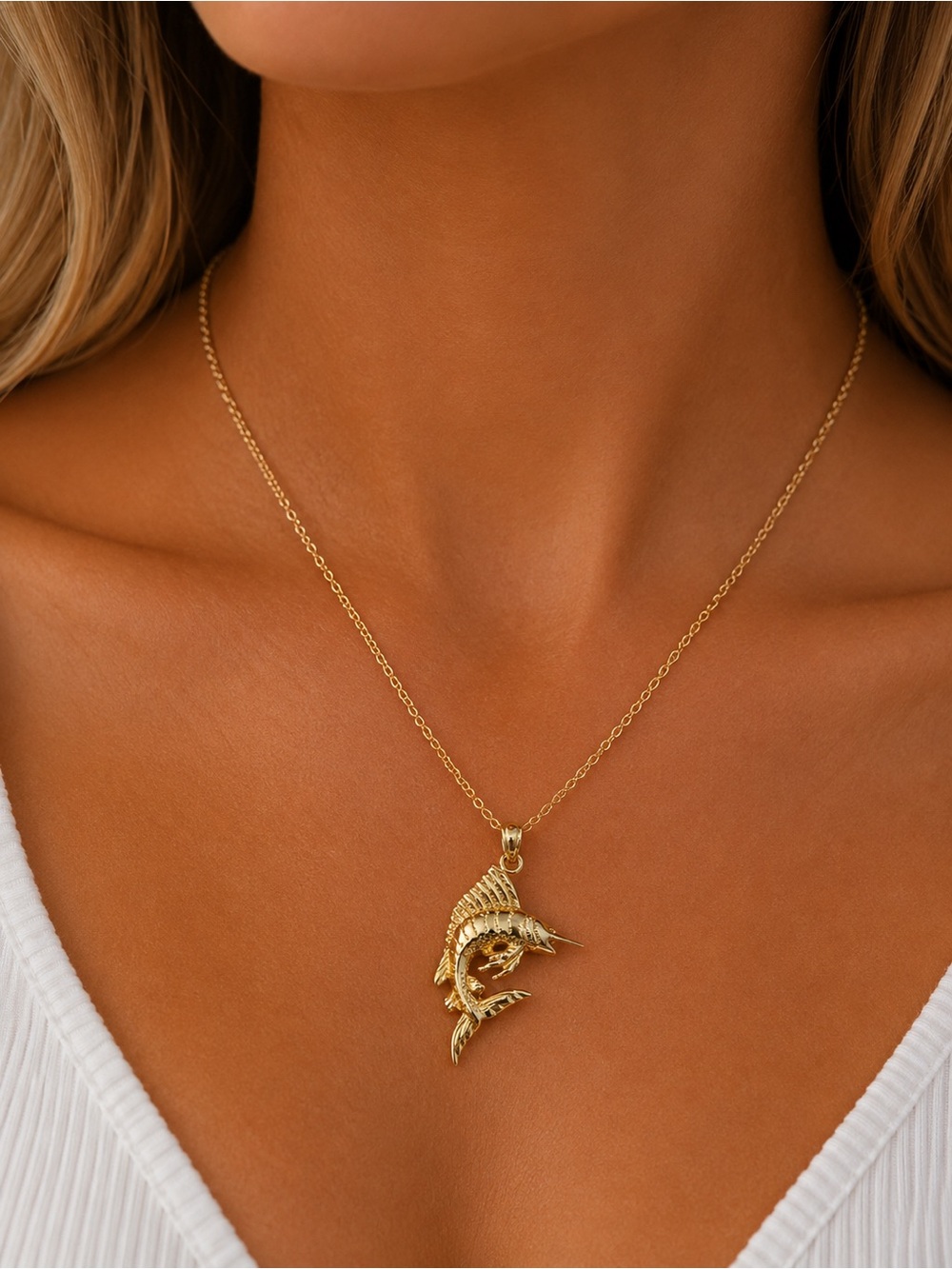 Gold Marlin Pendant Necklace - Women Jewelry